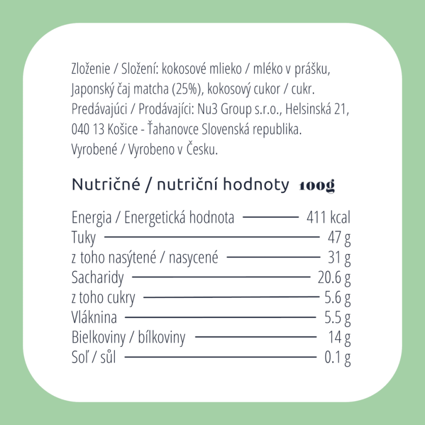 Bio Matcha Latte - Množstvo: 3 BALENIA (105 porcií)